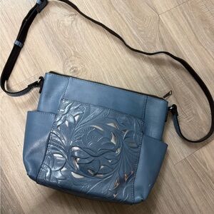 Patricia Nash Blue Floral Embossed Crossbody Bag
